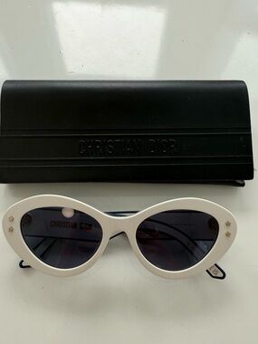 Dior White Oval Sunglasses with Dark Lenses and Star Accents